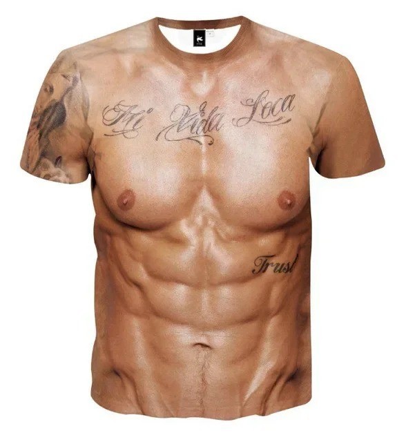 Muscle 3D T-shirt Muscle Tattoo Print T-shirt For Summer Beach Holiday Men Short