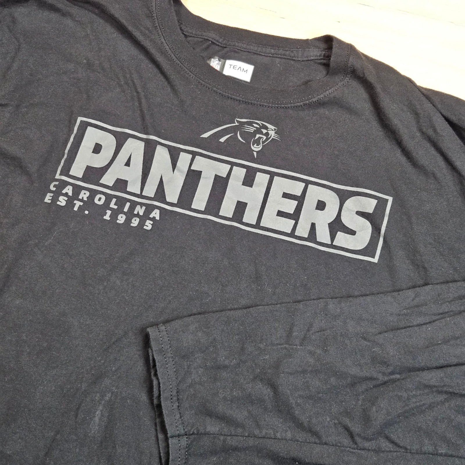 NFL Team Apparel Carolina Panthers Long Sleeve Shirt Mens 2XL Black Graphic NFL
