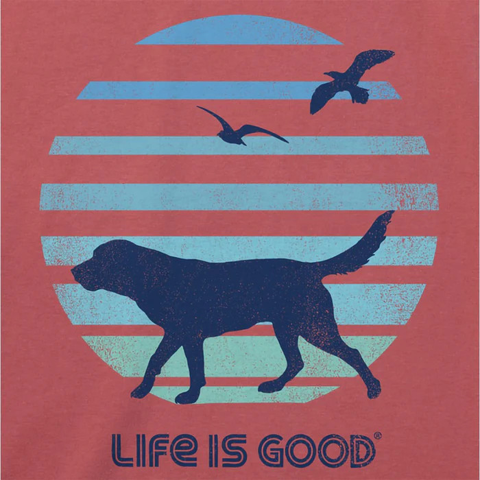 NWT Men&rsquo;s Life Is Good Retro Dog Beach Walk Red SS Crusher Tee