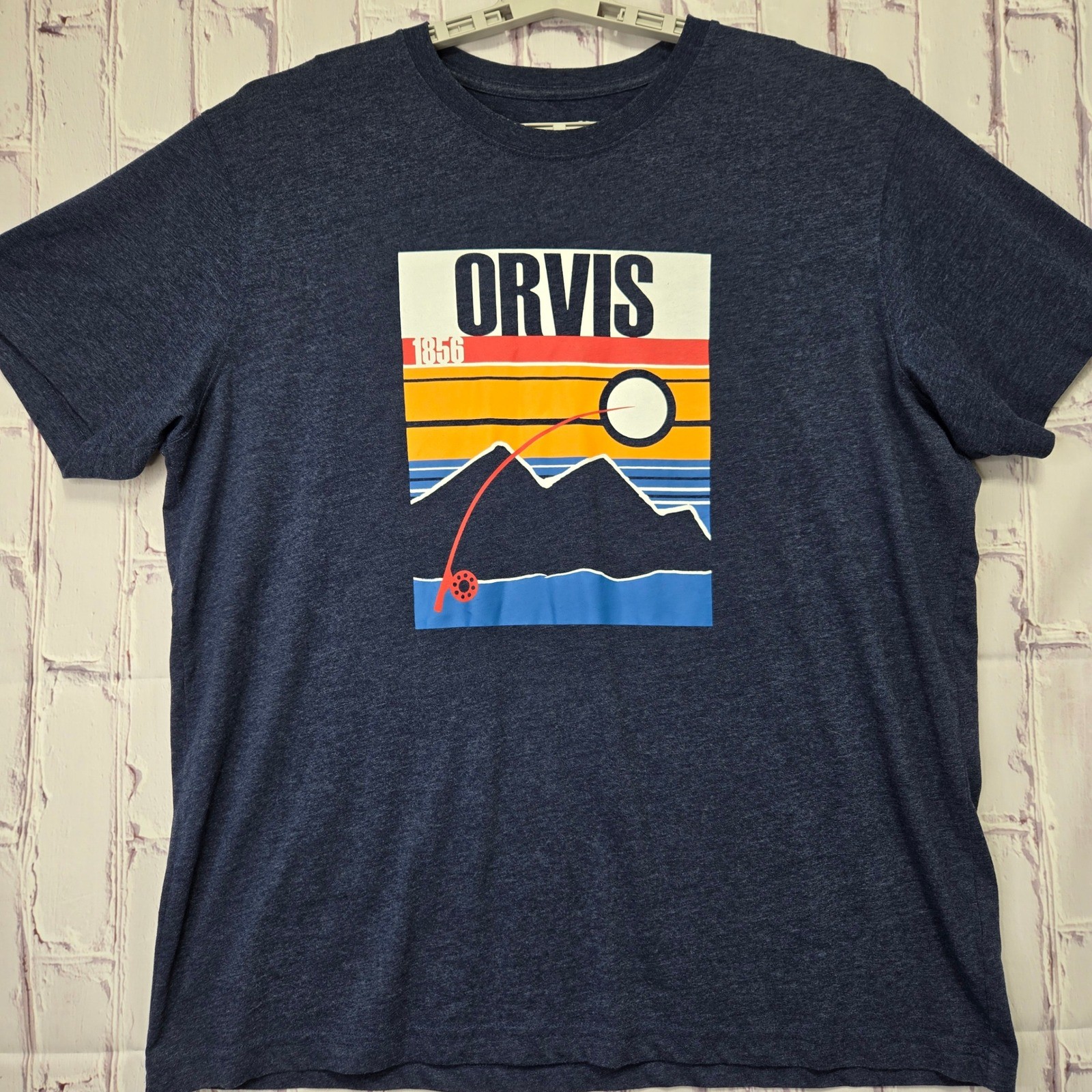 Orvis Classic Collection Mens XL Navy Blue Heather Fly Fishing Graphic T-Shirt