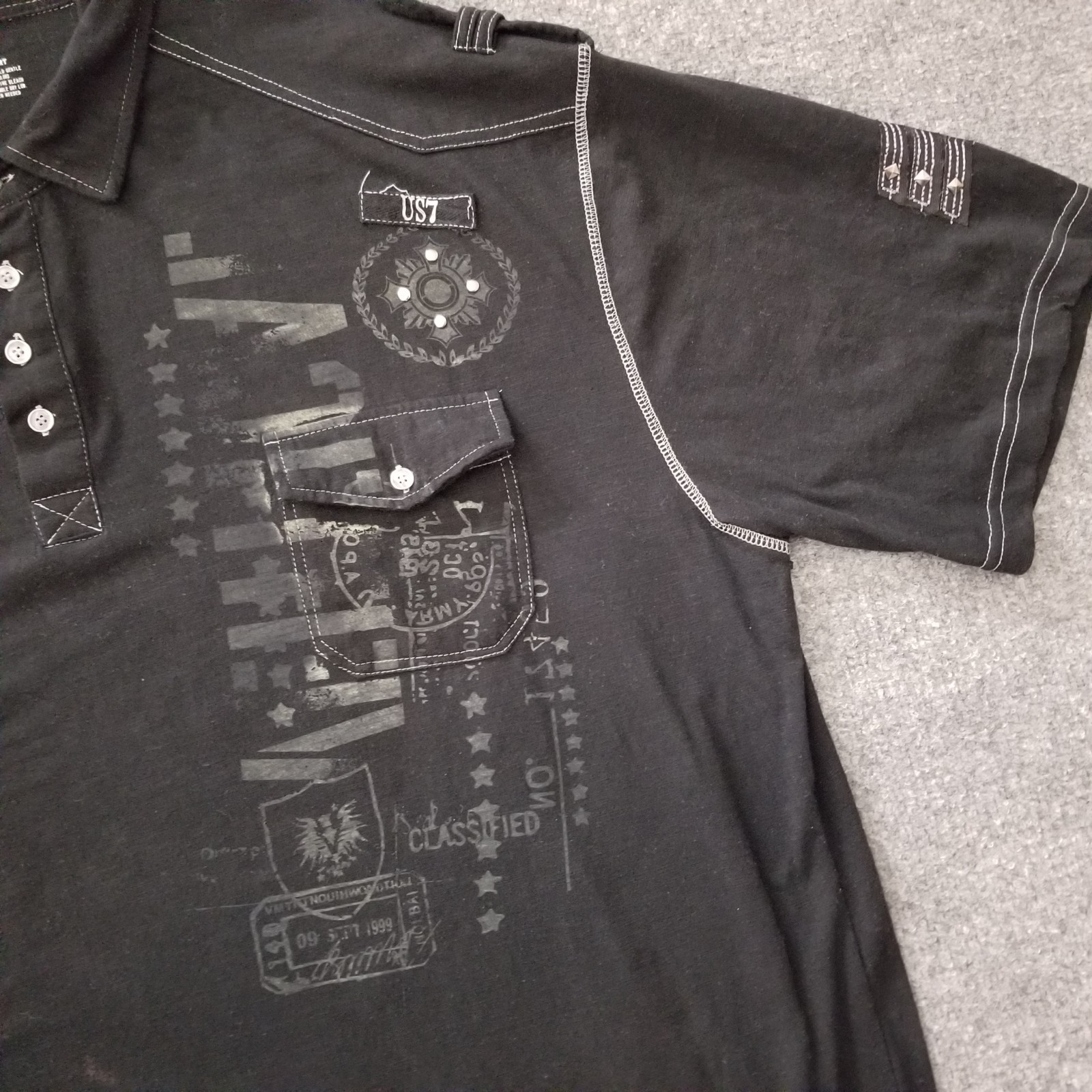 Vertical Sport US7 Men Shirt 5XL Black Graphic Short Sleeve V Neck 1/4 Button *