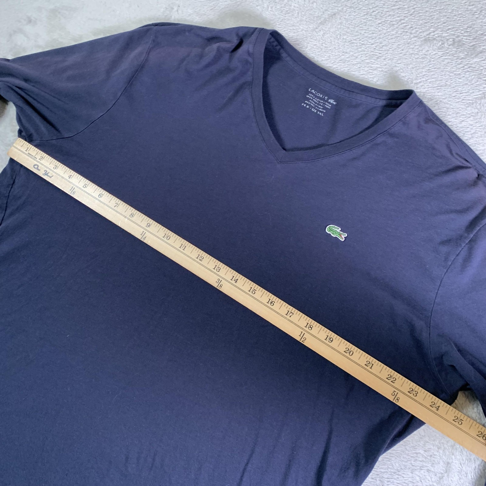 Lacoste Shirt Mens 3XL Navy Blue 100% Pima Cotton V-Neck Extra Slim 3/4 Sleeve