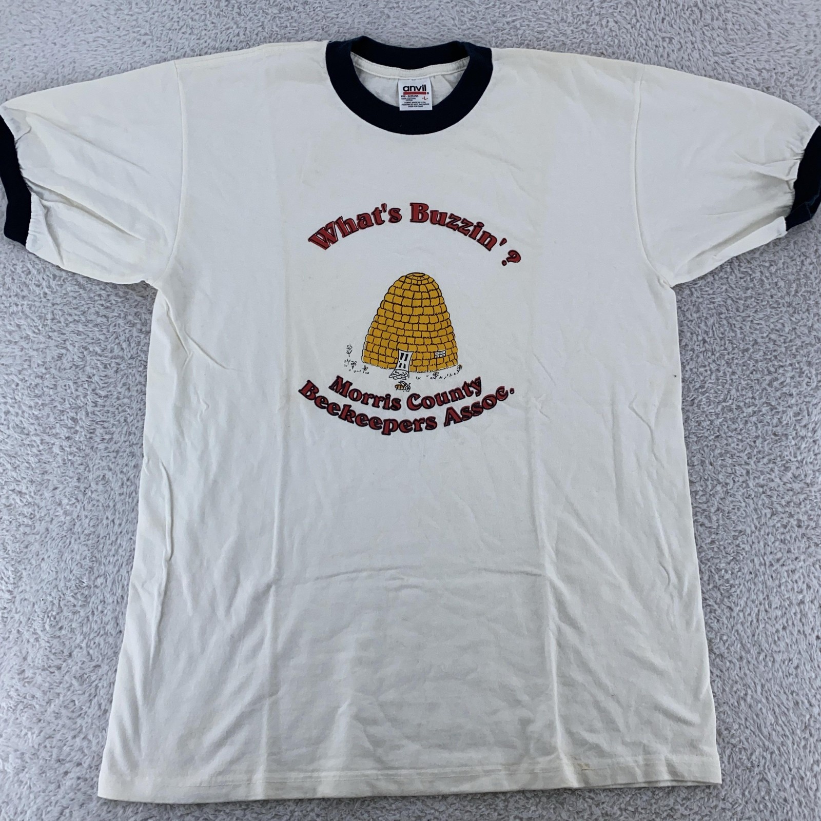Vintage Morris County Beekeepers Ringer Shirt Mens M/L Bee Hive New Jersey 90s