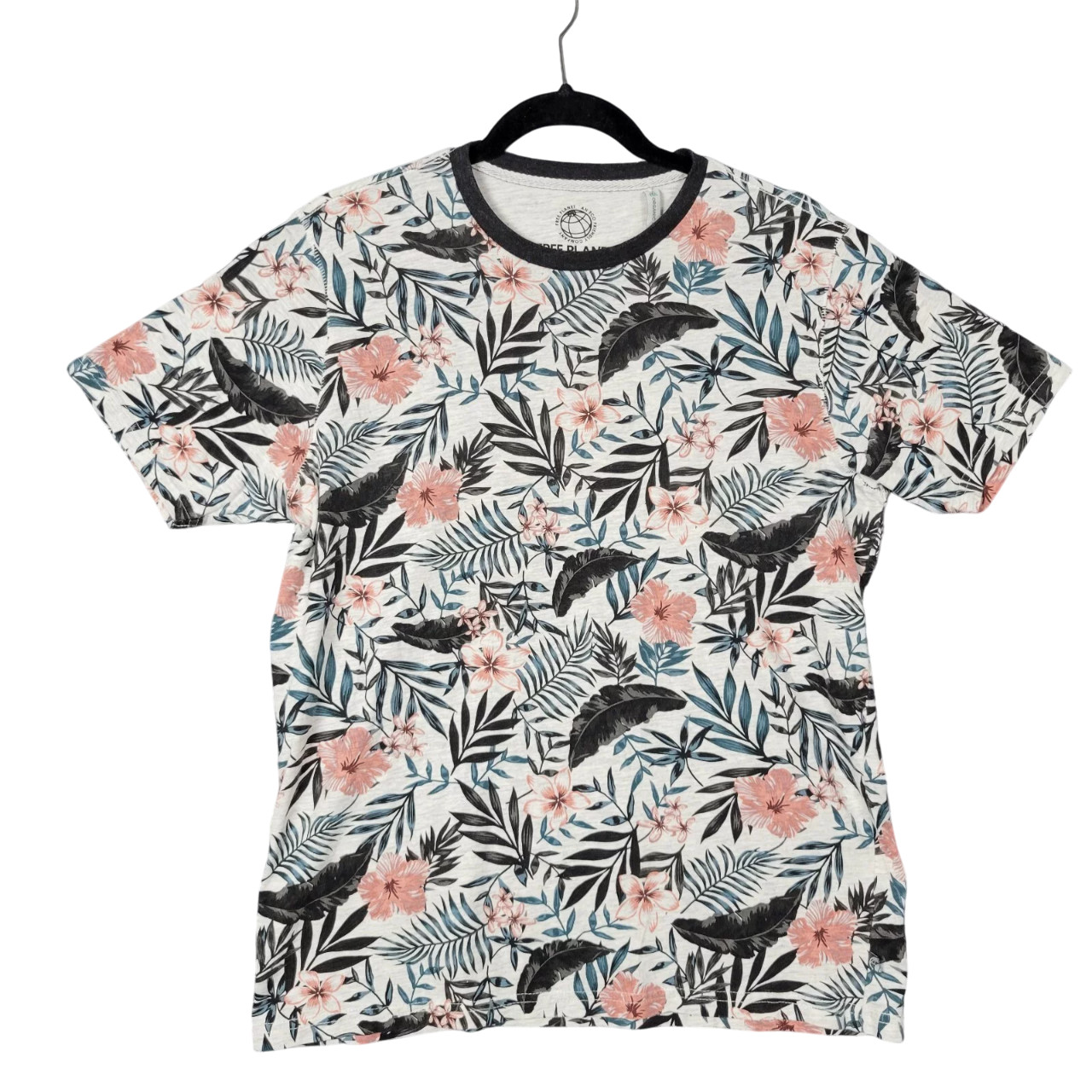 FREE PLANET Hibiscus Floral Organic Cotton Short Sleeve Tee Shirt SIZE MEDIUM