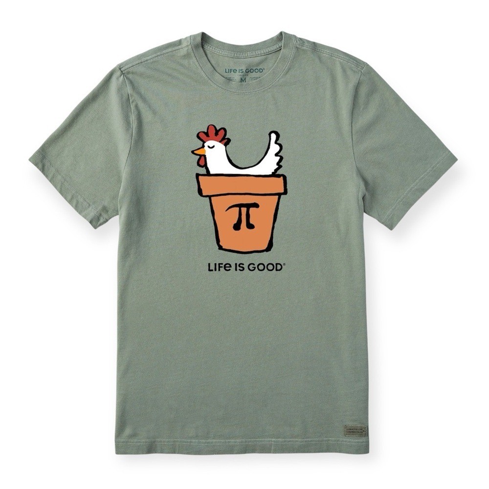 Life Is Good Chicken Pot Pi Crusher Tee Shirt Men Small NWT Humor Puns