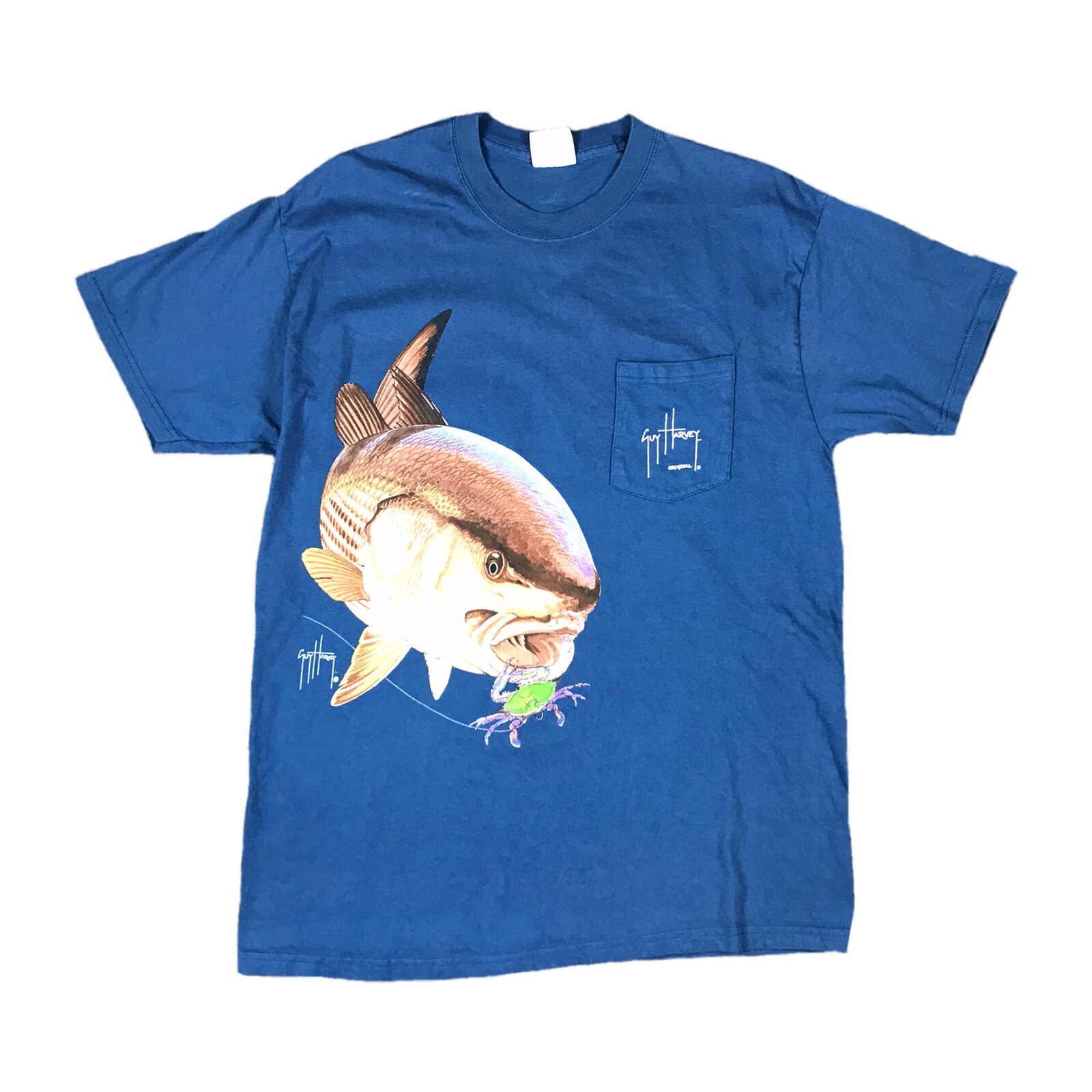 Guy Harvey Original Vintage Pocket T-Shirt Size Large Blue Fishing Shirt