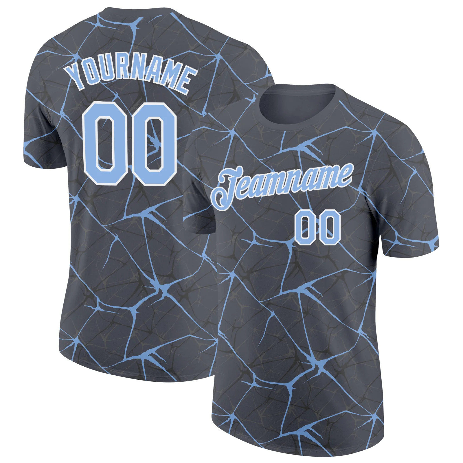 Custom Gray Light Blue Abstract Crackle Sports Tee Personalized Jersey
