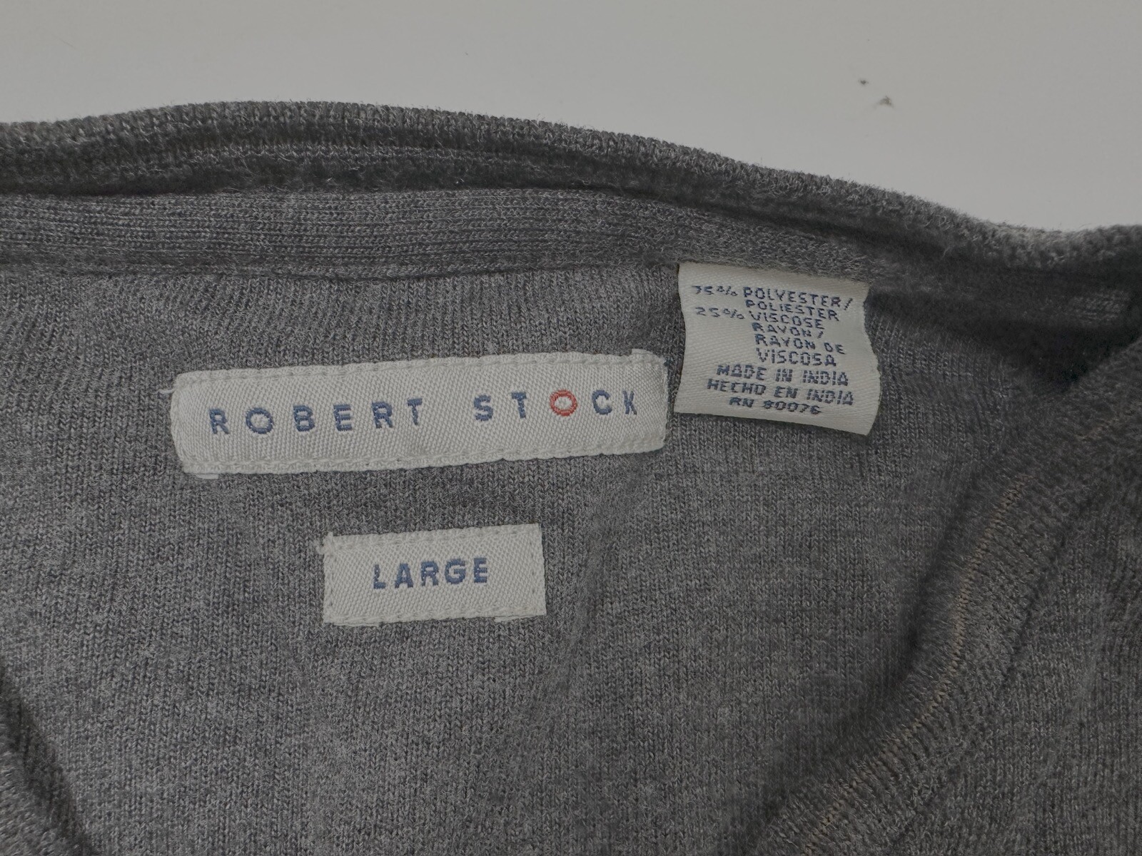 Vintage 90s V-Neck Shirt Men Large Minimal Gray Heavy Rayon Blend Robert Stock