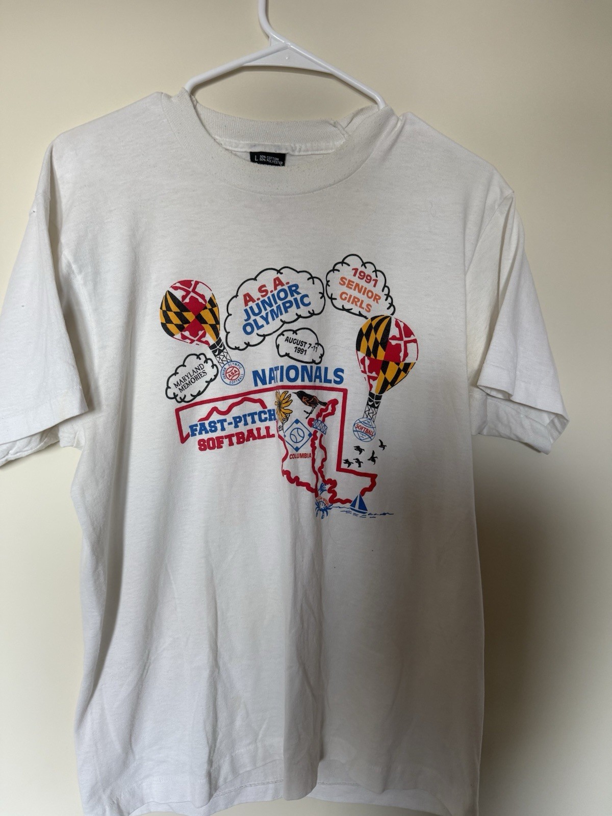 Screen Stars Best Men&rsquo;s White Cotton Blend Crew Neck Tee 90s Vintage Size L