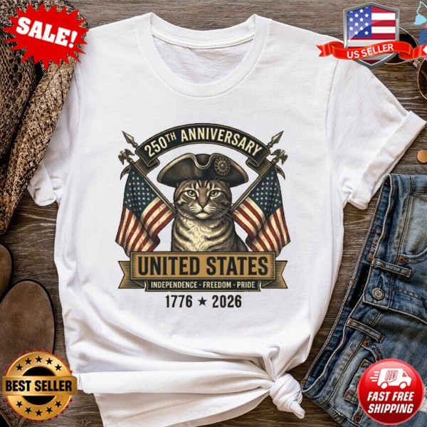 250th Anniversary USA Cat Shirt, Patriotic Cat 1776-2026 Tee,Cat Day T-Shirt