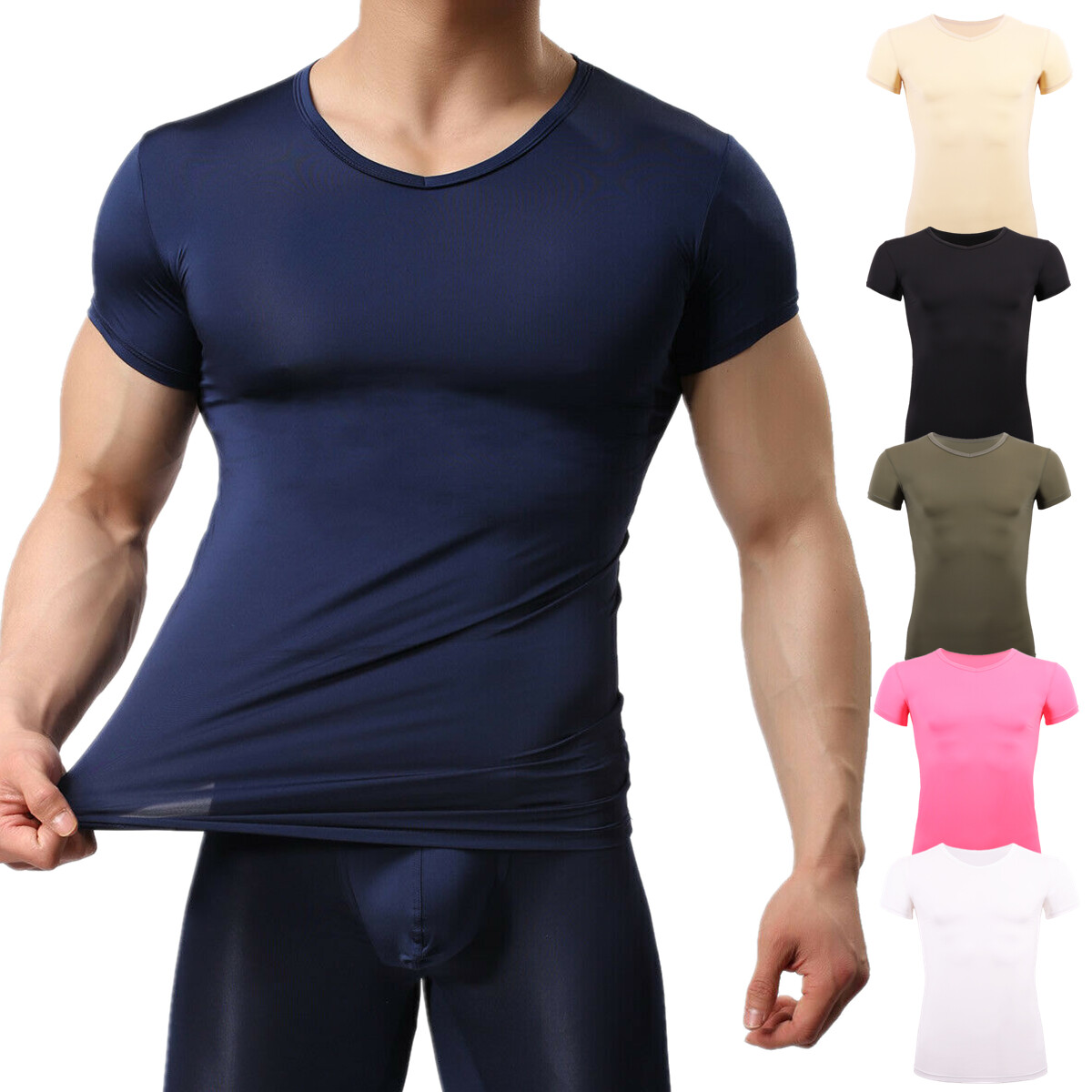 Men&rsquo;s T-Shirt Gym Tops Slim Fitness Basic T-shirt Bodybuilding Tight V-Neck Tee
