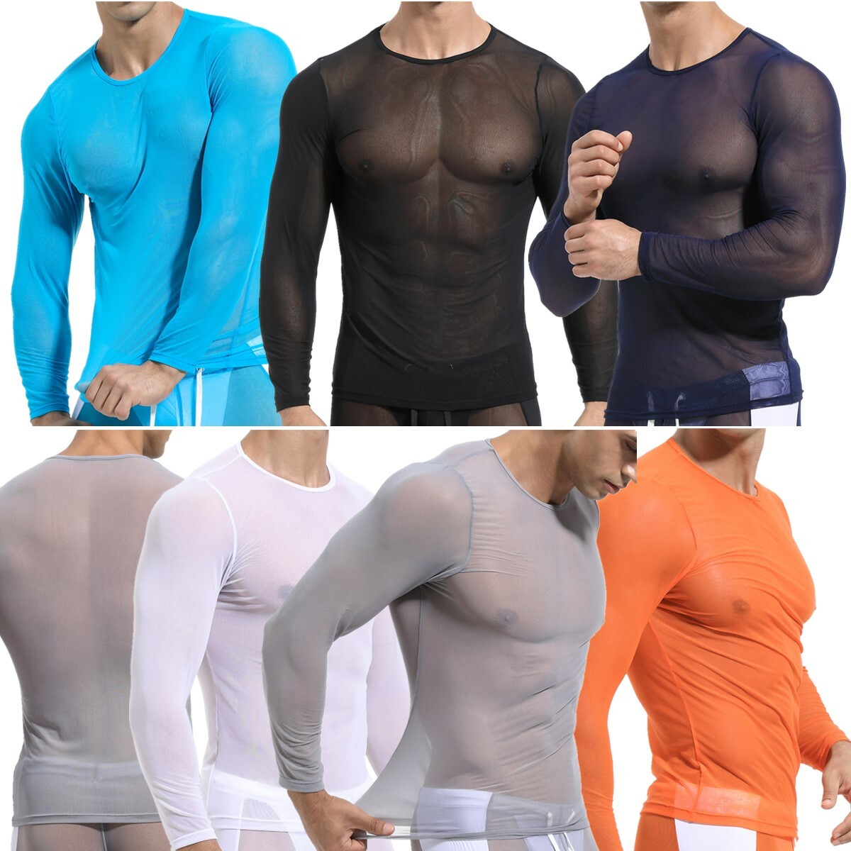 Sexy Mens Top Pants Mesh Perspective Fitness Suit Casual Home Wear T-shirt Pants