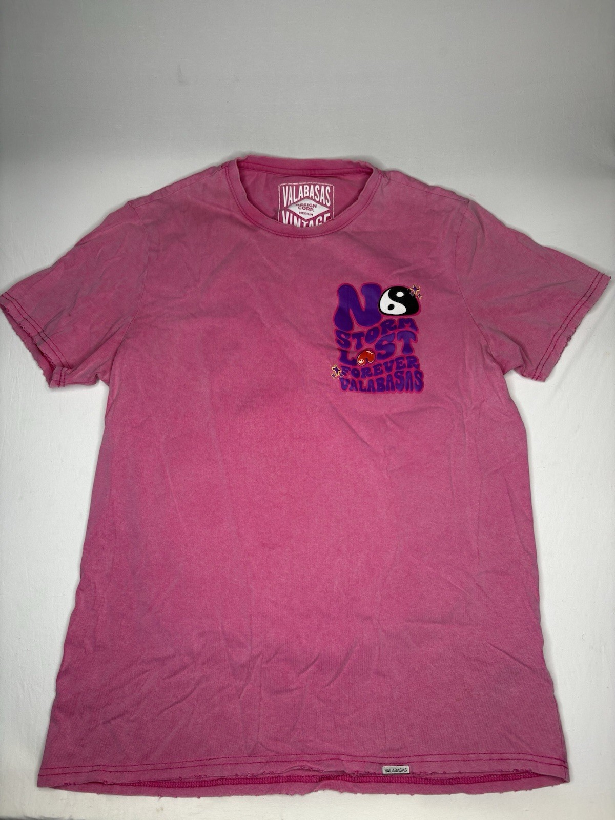 Valabasas Vintage No Storm Last Forever Graphic Pink T-Shirt Medium