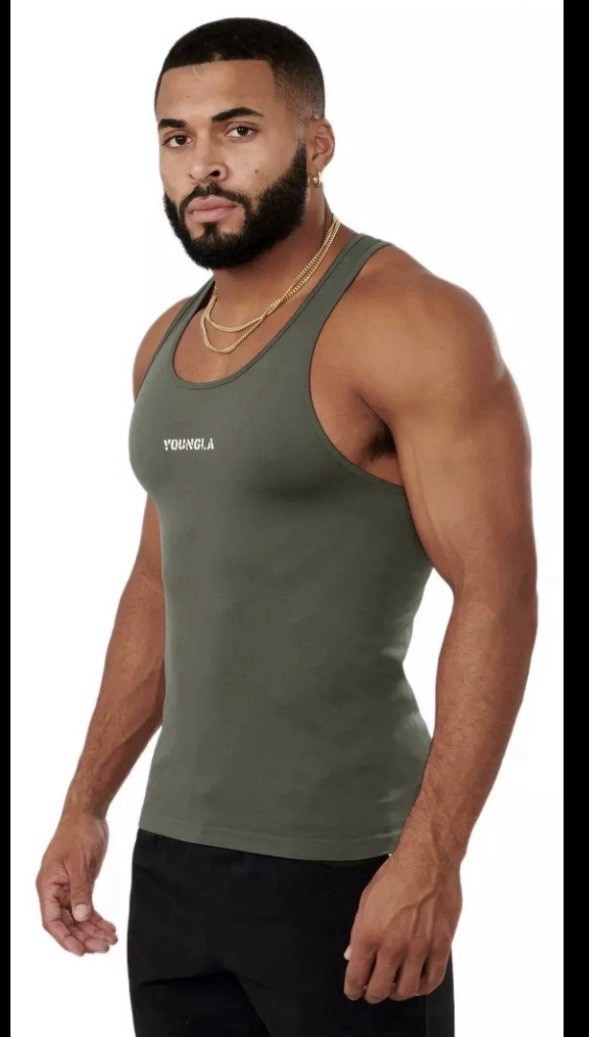 YoungLA Men’s Sleeveless Tank Top Dark Green Size Medium