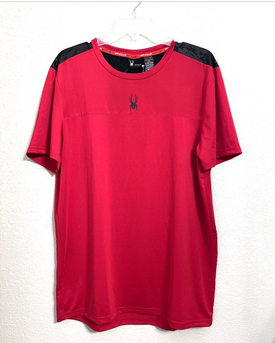 Spyder Active Shirt T-Shirt Men&rsquo;s L Red Black Spider Logo Short Sleeve Pro Web