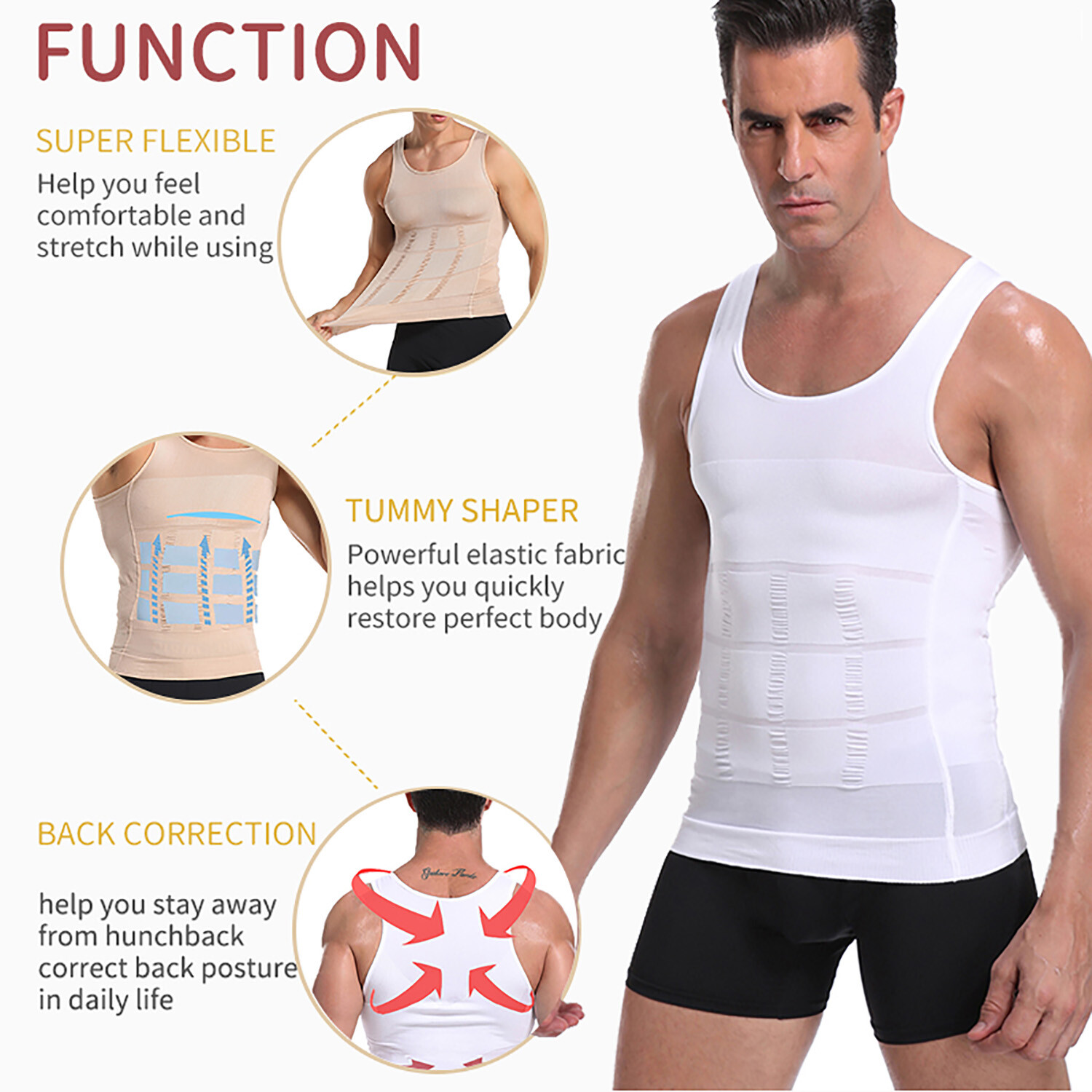CGTFY Gynecomastia Compress Tank Top Men&rsquo;s Slimming Body Shaper Vest Abs Shirt