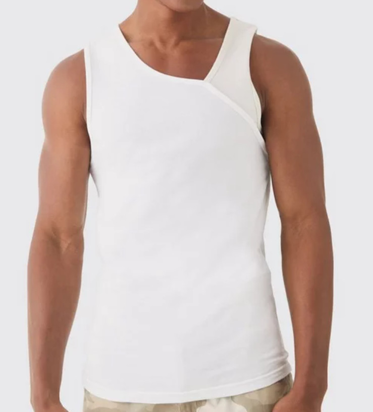 Boohoo Man Men&rsquo;s Slim Rib Contrast Panel Vest Tank Top White Size M NWT