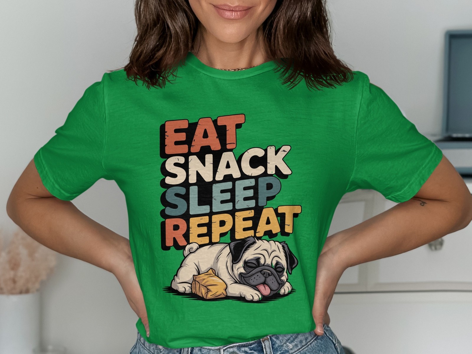 Eat Snack Sleep Repeat T-Shirt, Cute Pug Dog Tee, Funny Dog Lover Pet Owner Gift