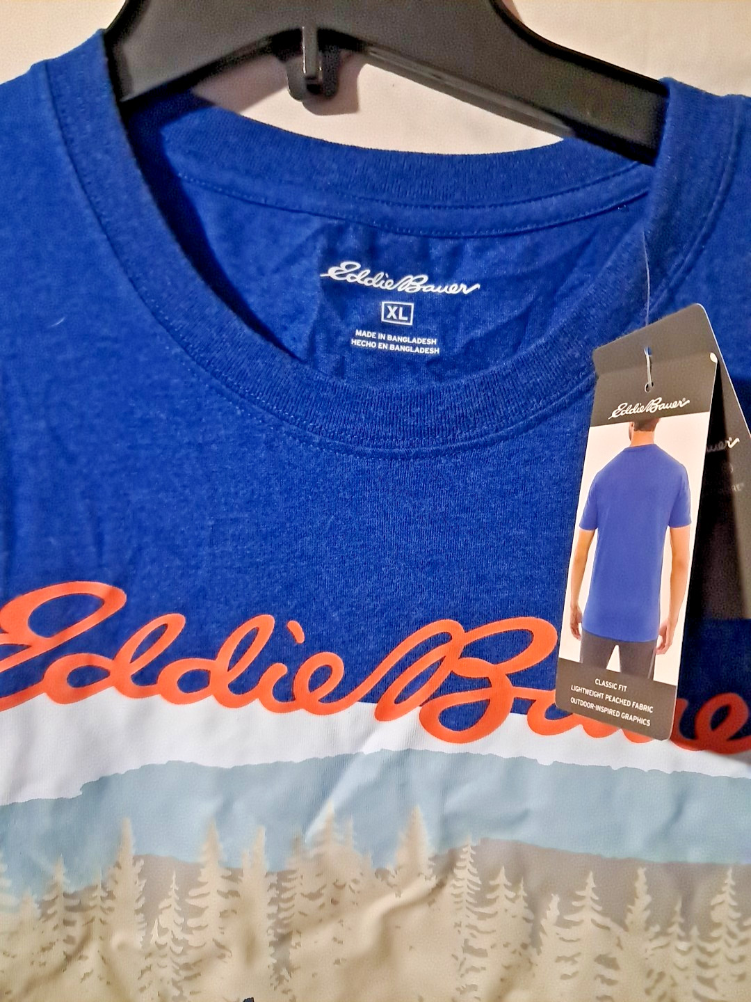 Eddie Bauer T Shirt Men&rsquo; XL Blue Mountain Logo Graphic Tee Hiker Outdoors Preppy