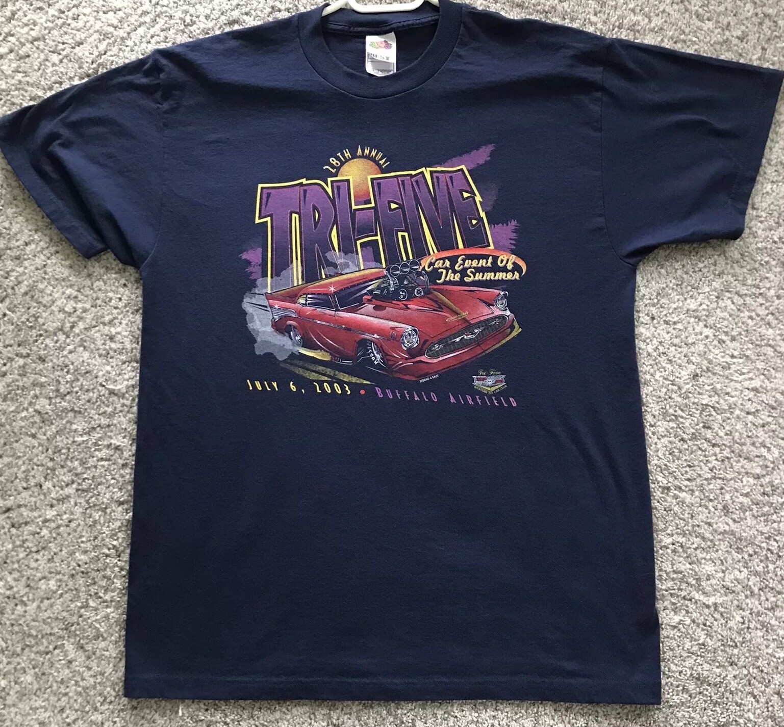 Vtg Car Show T Shirt buffalo ny Tri Five Western ny Car club Y2k 2003 Large Navy