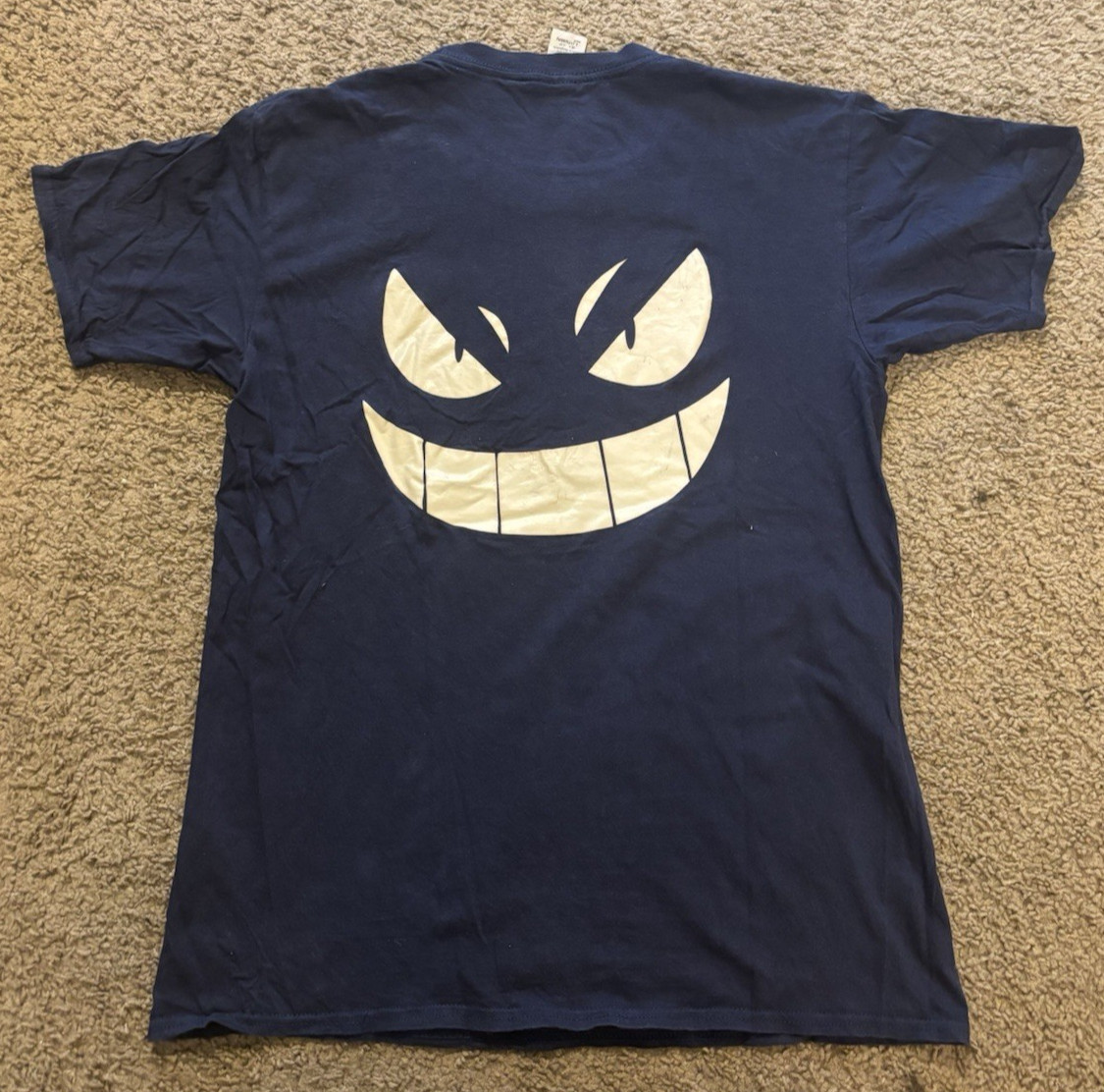 Pokemon Gengar Dark Blue T-Shirt (Unisex Size Large) Back Logo Glow In The Dark