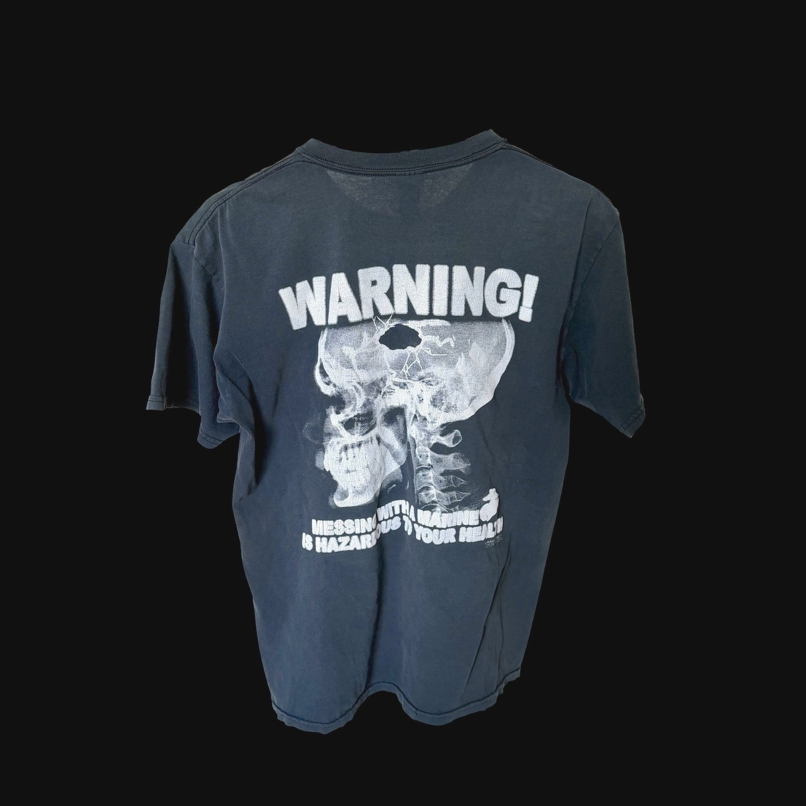 Gildan US Marines USMC Warning Skull Graphic T-Shirt Black Large Distressed Tee
