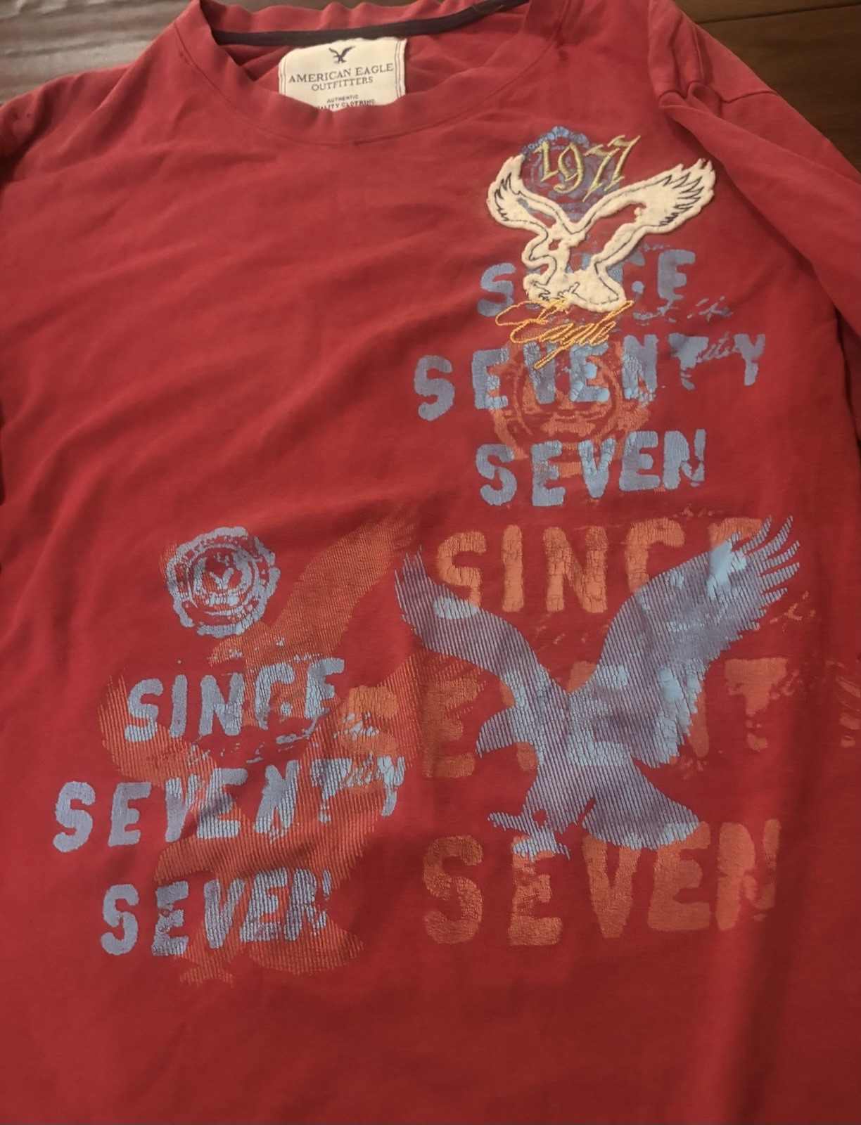 Y2K Red American Eagle Long Sleeve Shirt With Eagle Graphic