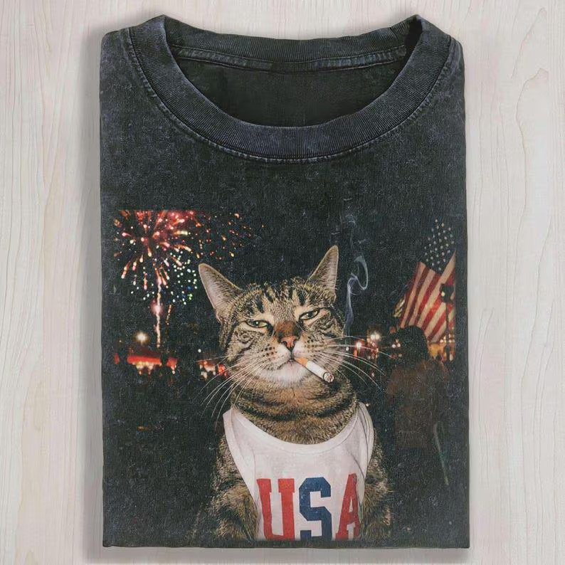 Smoking Cat T-shirt, Fourth of July Shirt, Independence Day, 250 T-shirt