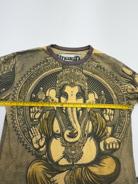 Mens Brown Ganesha Graphic T-Shirt Kids Crew Neck Cotton Size Medium