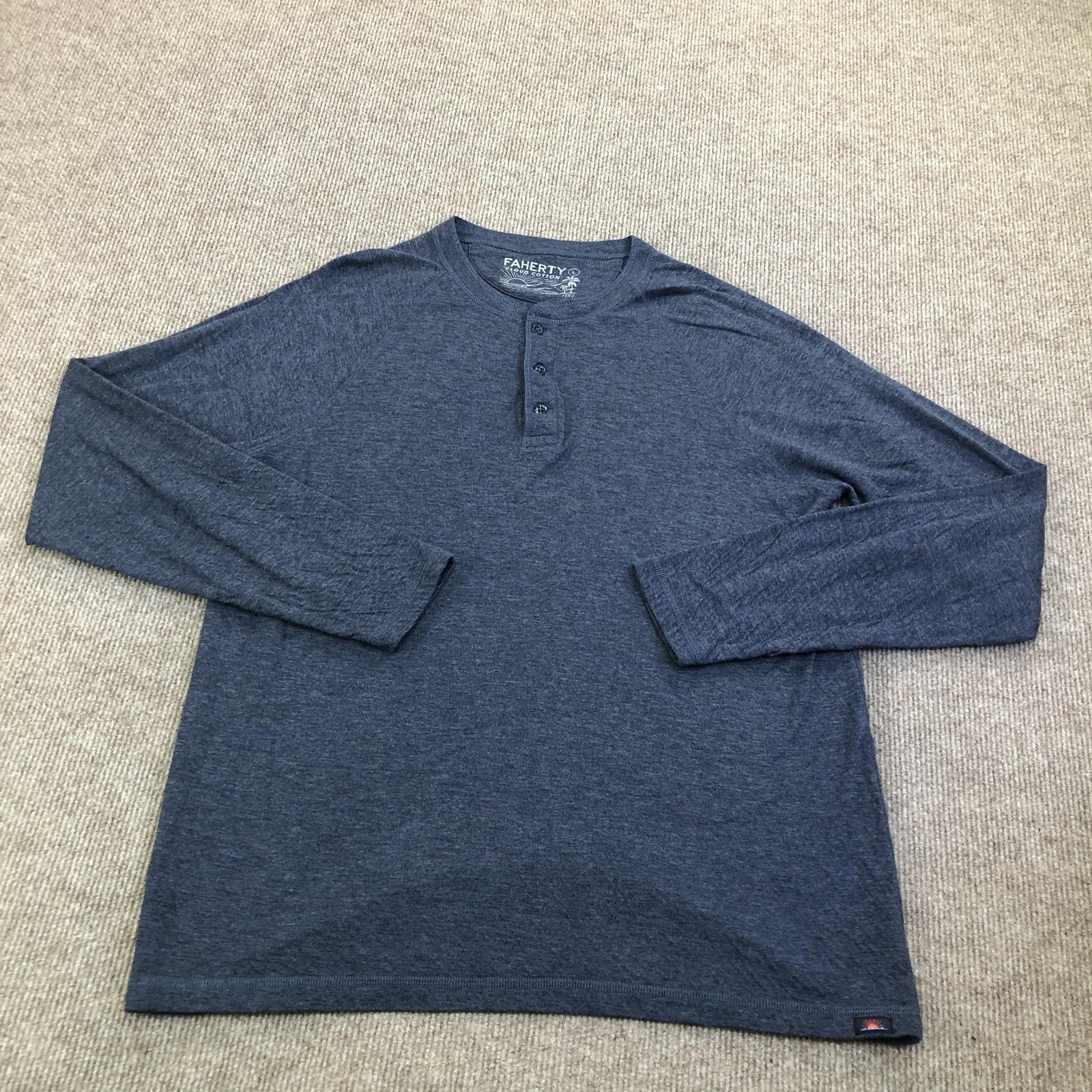 Faherty Shirt Mens Large Blue Cloud Cotton Henley Long Sleeve Tagless Tee