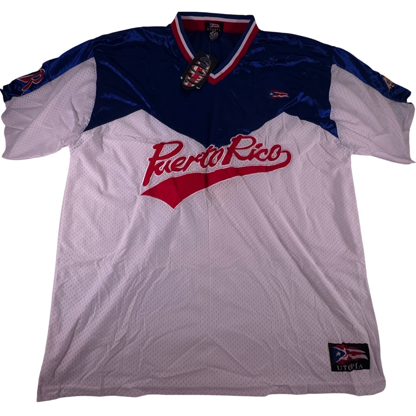 Puerto Rico Utopia Jersey Shirt V Neck Mens XL White Embroidered Y2K VTG NWT