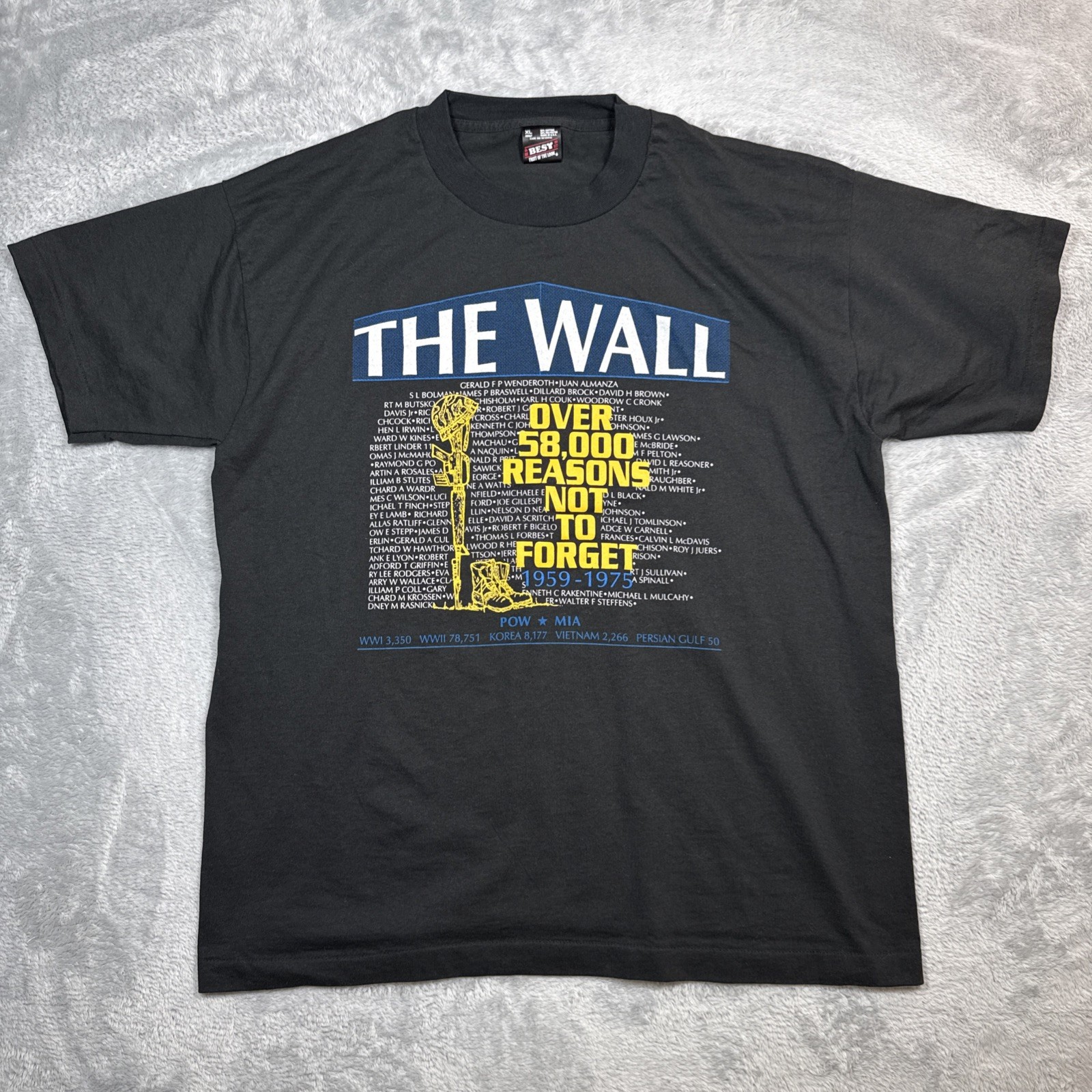 Vintage POW The Wall Shirt Men XL Black Reasons Not To Forget Veterans MIA