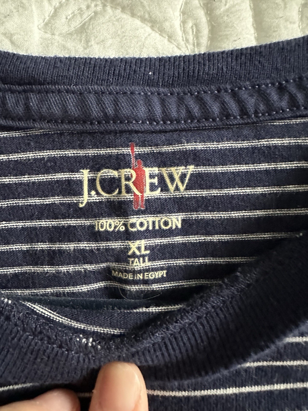 J Crew Men’s Striped 100% Cotton Tee In Navy And White XLT