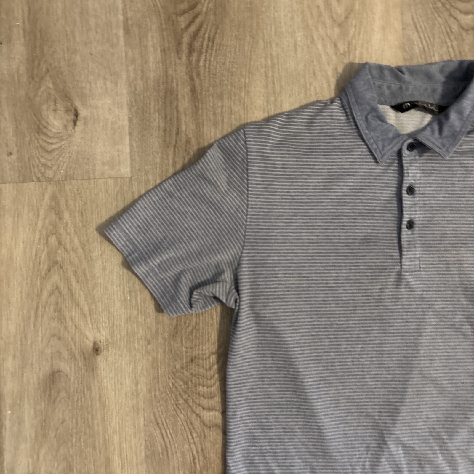 Travis Mathew The Heater Polo Shirt Mens Gray Medium Striped Logo Embroiderd