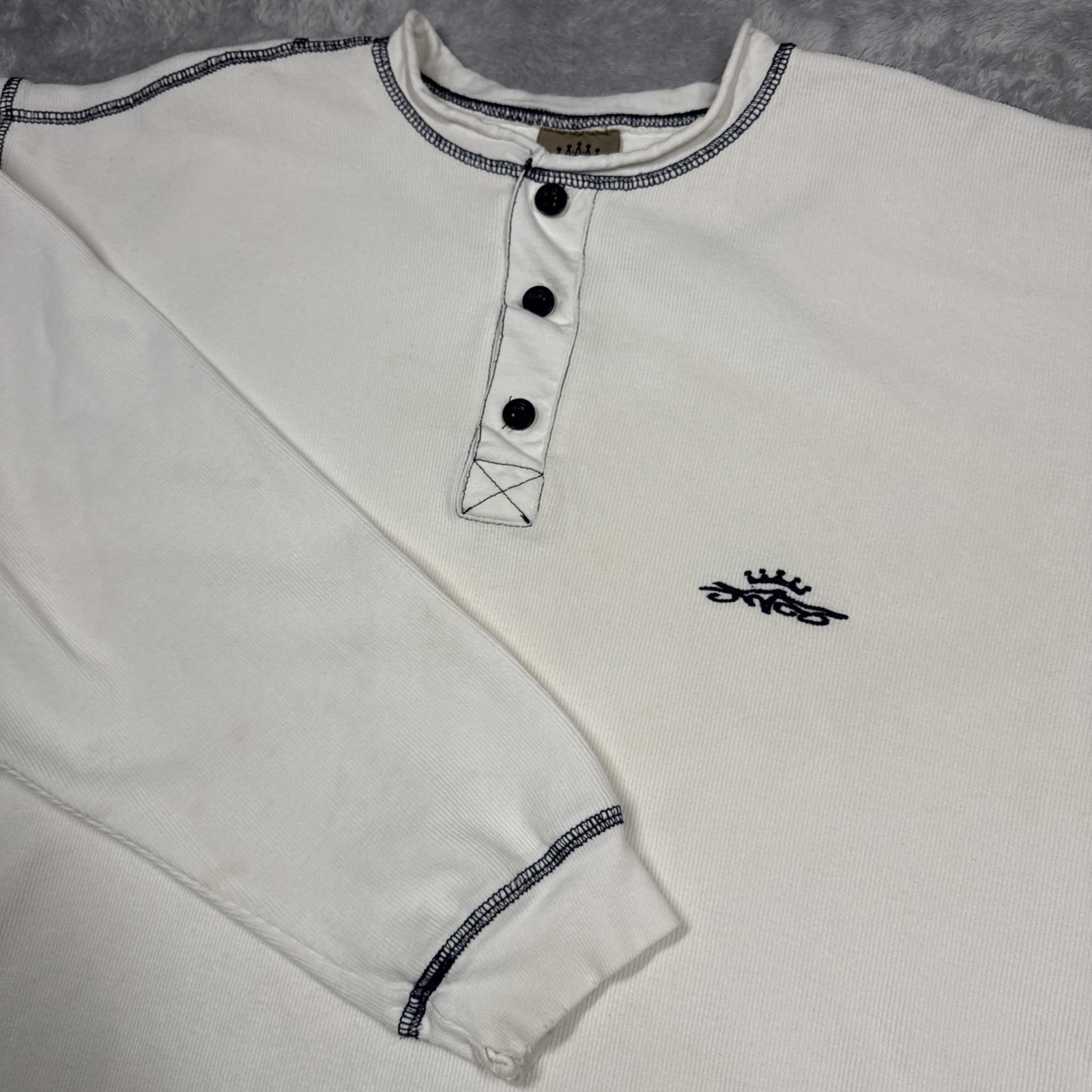 Vintage Jnco Shirt Henley Long Sleeve Men (XL) Size 2 White Distressed Stained