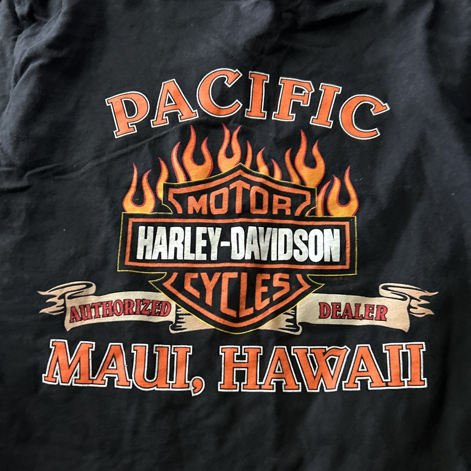 Harley Davidson Pacific Maui Hawaii Shirt Eagle Logo L Fire Flames Black