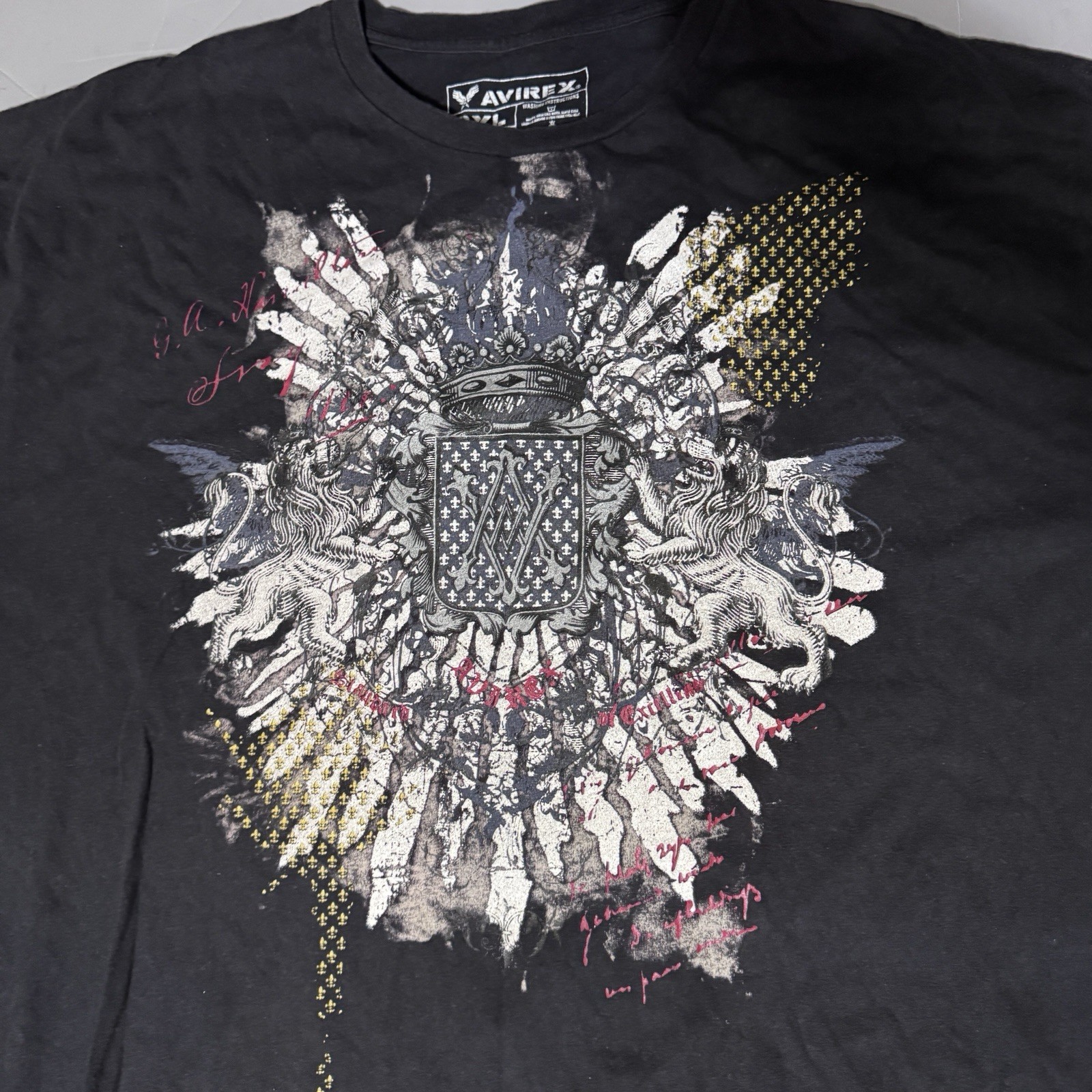 Avirex T Shirt 3XL Mens Graphic Wings Sheild Creat Crown Tee Vtg