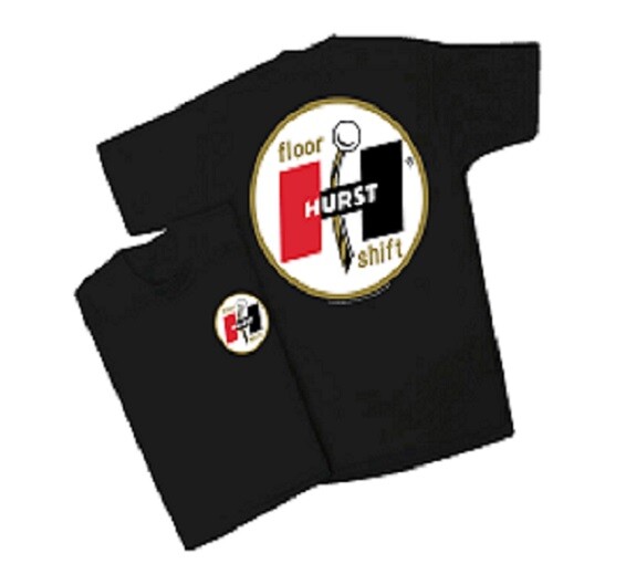 Hurst Floor Shifter Classic Design Mens Black T shirt (56) Mopar Chev NHRA Drag