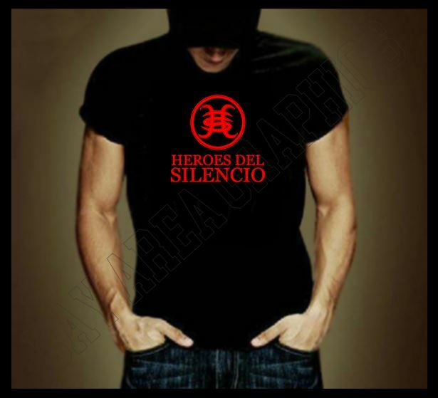 HEROES DEL SILENCIO BLACK T-SHIRT 100% COTTON RED FRONT DESIGN NEW HTV