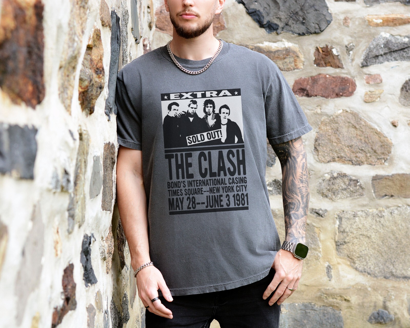 The Clash New York 1981 Tour T-Shirt on Premium Vintage Black Comfort Colors Tee