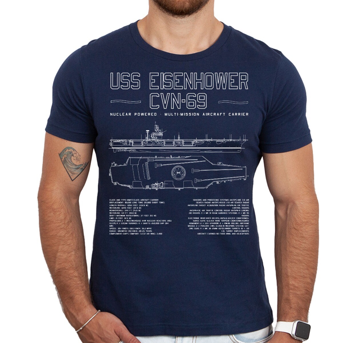 USS Eisenhower (CVN-69) Schematic Navy Blue Adult T-Shirt