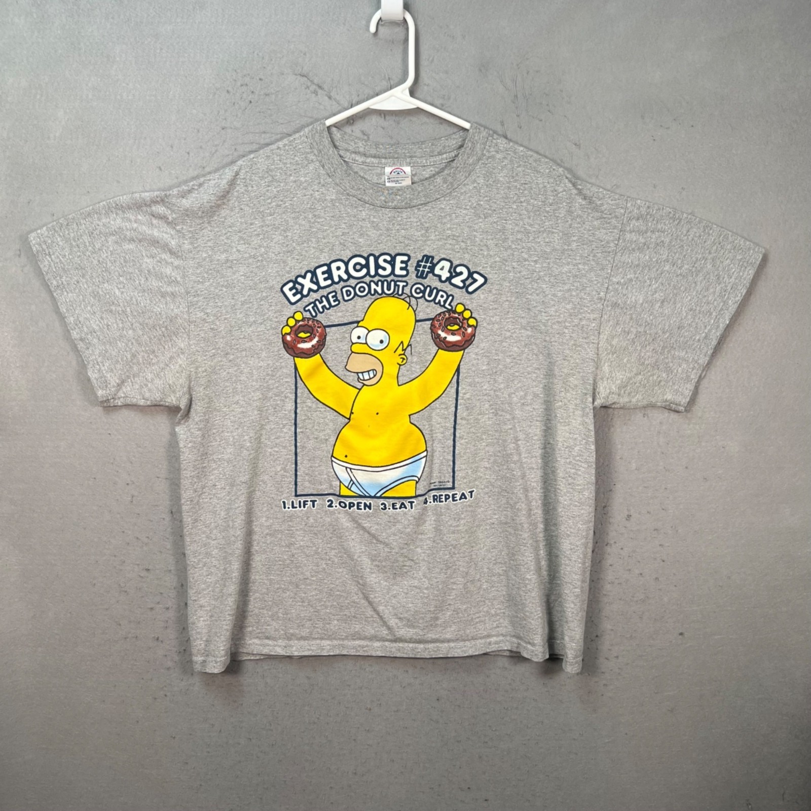 VTG Homer Simpson « Exercise #427 The Donut Curl » Gray T-Shirt Mens Size XL