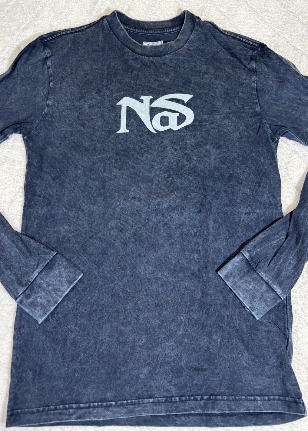 Nas Hip Hop If I Ruled The World 2 Sided Stone Wash Blue Long SleeveTee Size XS