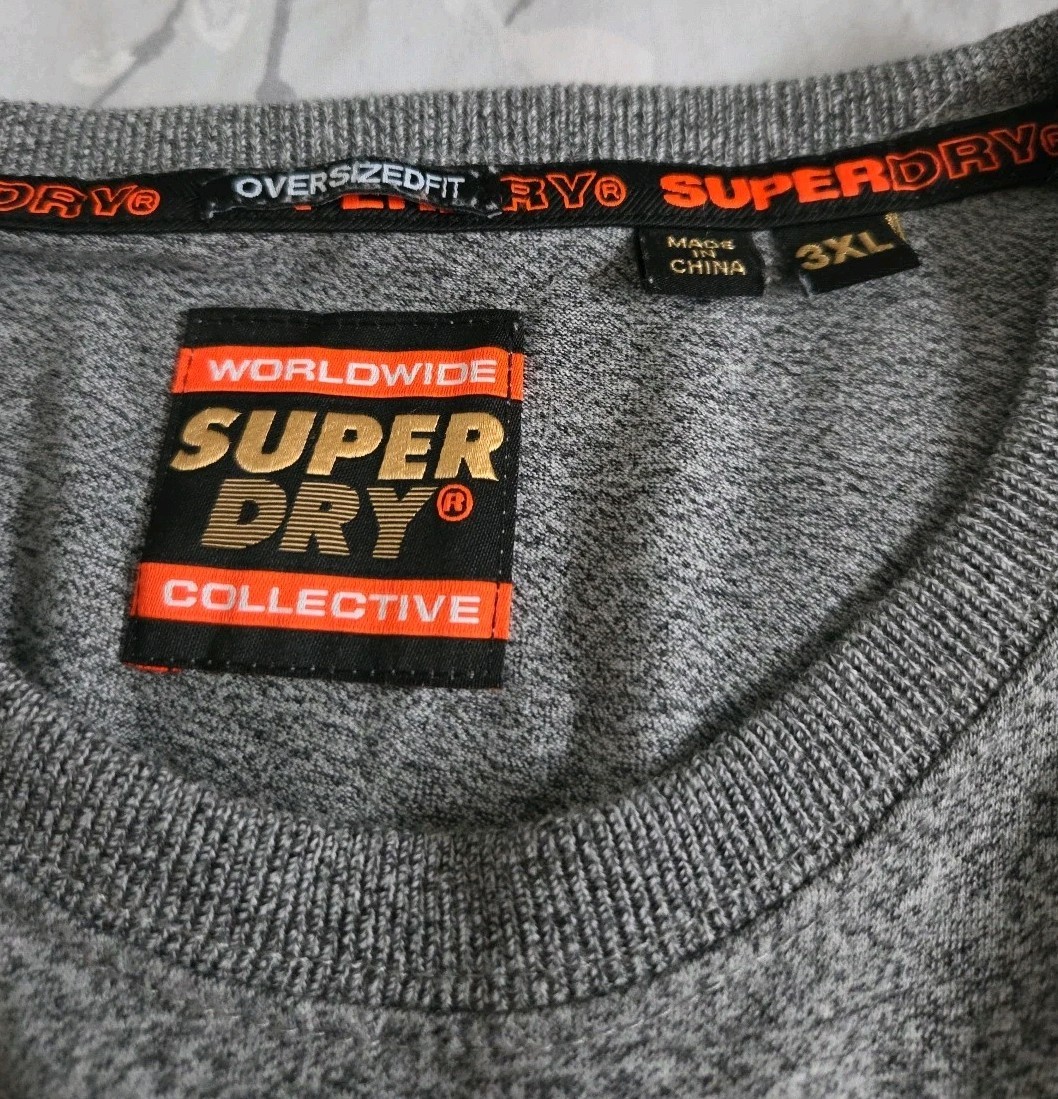 Men&rsquo;s 3XL Superdry Grey / White Grit T-Shirt. Multicoloured Logo. Great Cond.