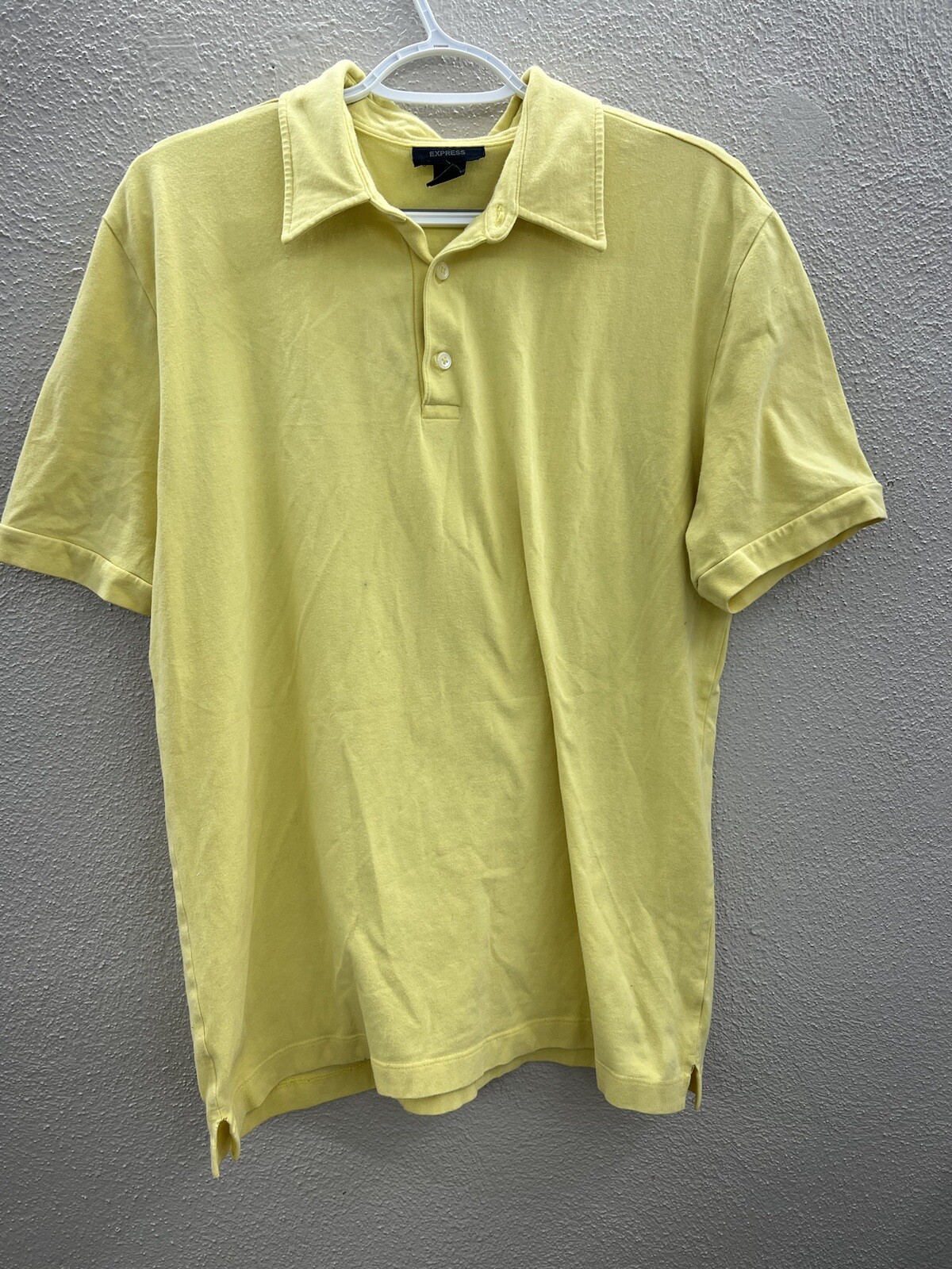 Mens Express Shirt Size Large Solid Yellow Short Sleeve Polo