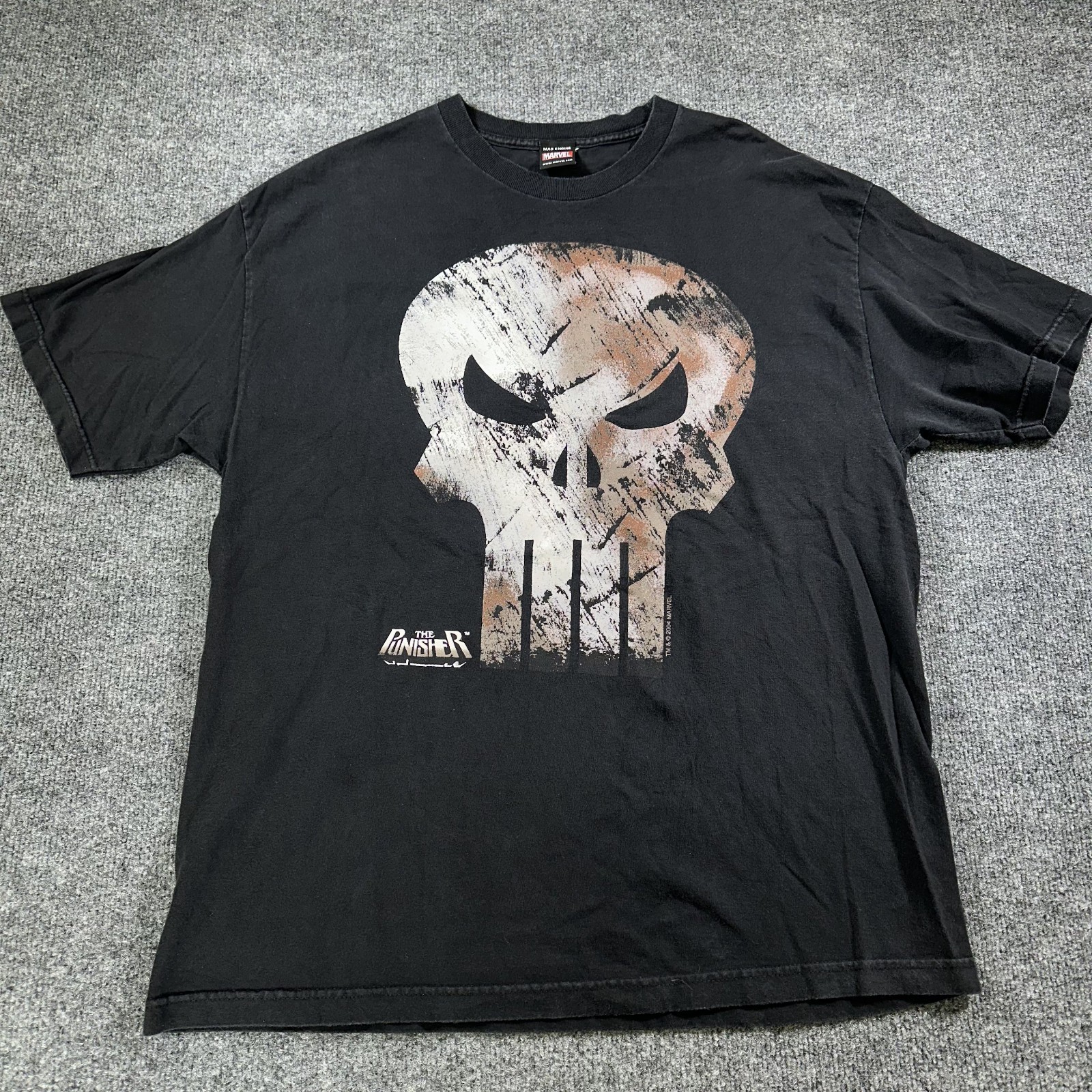 VTG The Punisher Shirt Men XL Black Marvel Mad Engine Rusted Bloody Skull Y2K 04