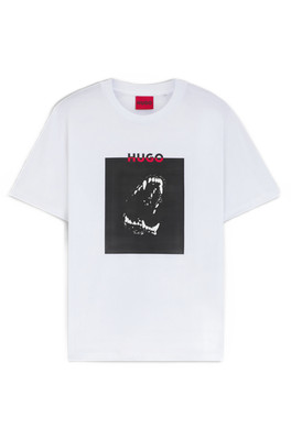 Hugo Boss Mens Dobero Short Sleeve Crewneck Dog Fangs Graphic T-Shirt White-Smal