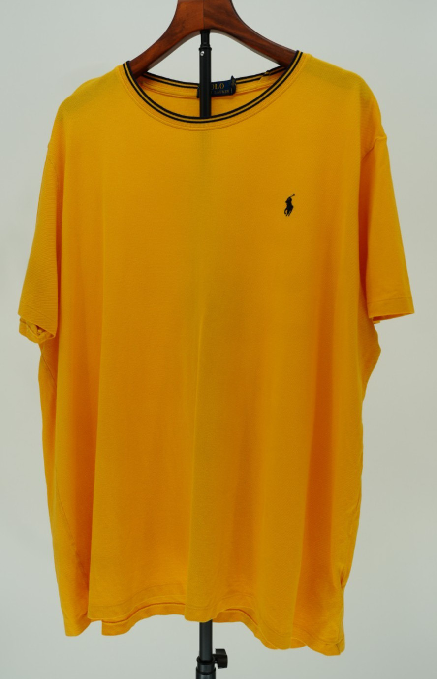 Polo Ralph Lauren Men&rsquo;s XXL Yellow Crew Neck T-Shirt Tipped Collar Navy Pony