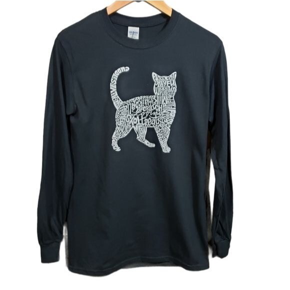 LA Pop Art long sleeve cat shirt made of words men&rsquo;s size small