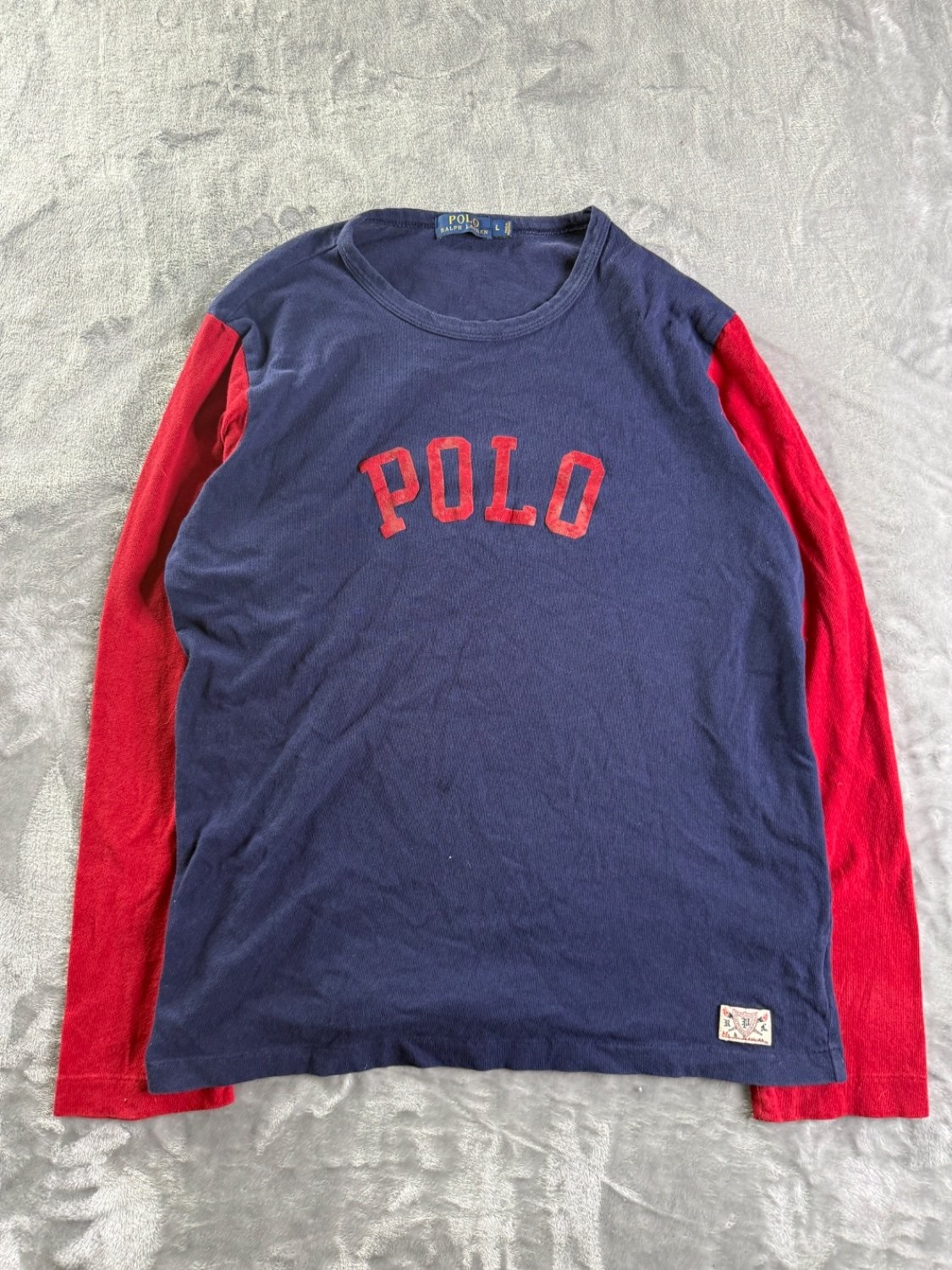 Polo Ralph Lauren Colorblock Spellout Men&rsquo;s T-Shirt L Blue Red Contrast Sleeves